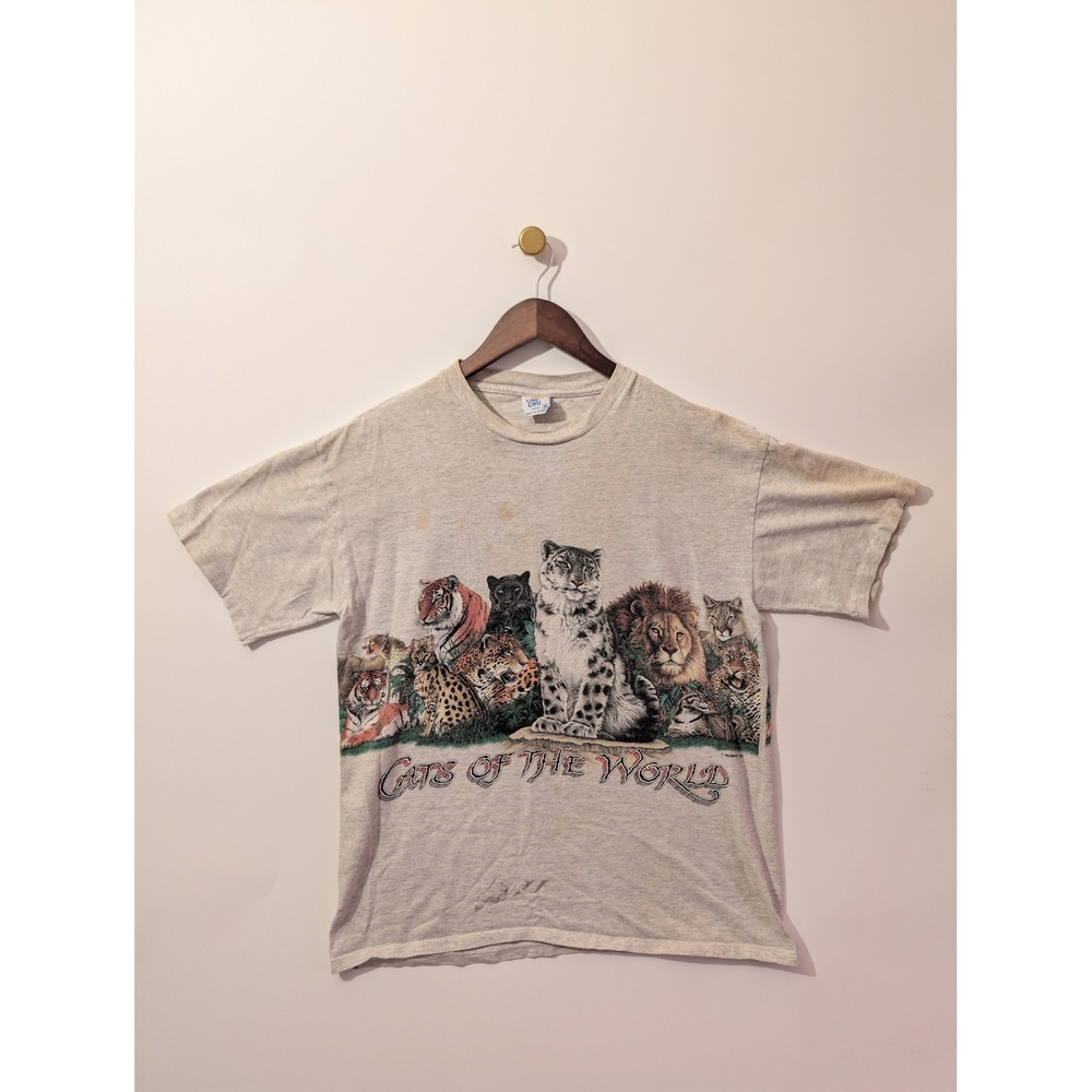 Cal Cru T-Shirt Mens M Grey Fair Vintage 92 Habitat Cats of the World Graphic